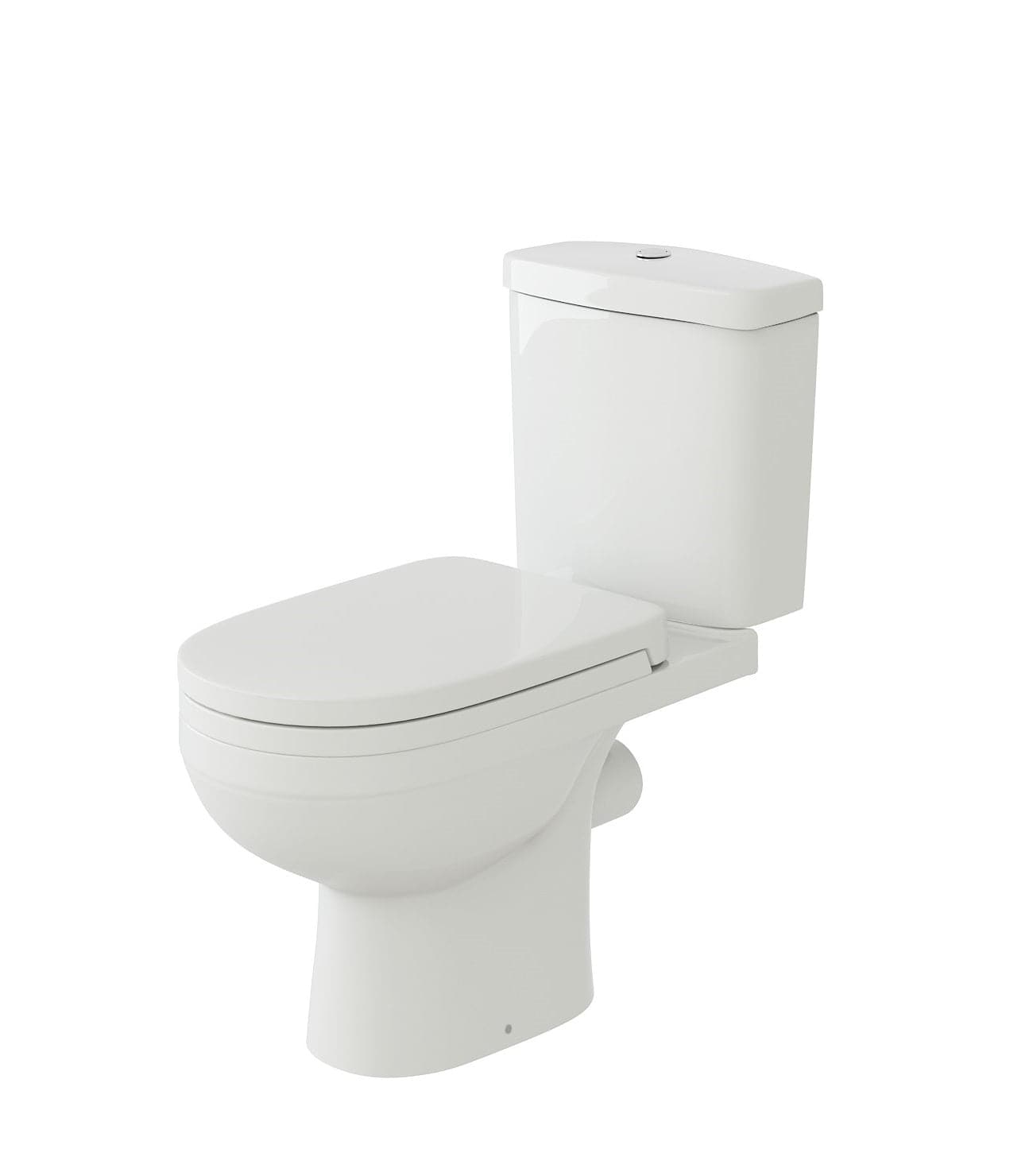 Modern white close coupled toilet with cistern and soft close seat (SLK630). Sleek and space-saving design, perfect for contemporary UK bathrooms. Ideal for small spaces.