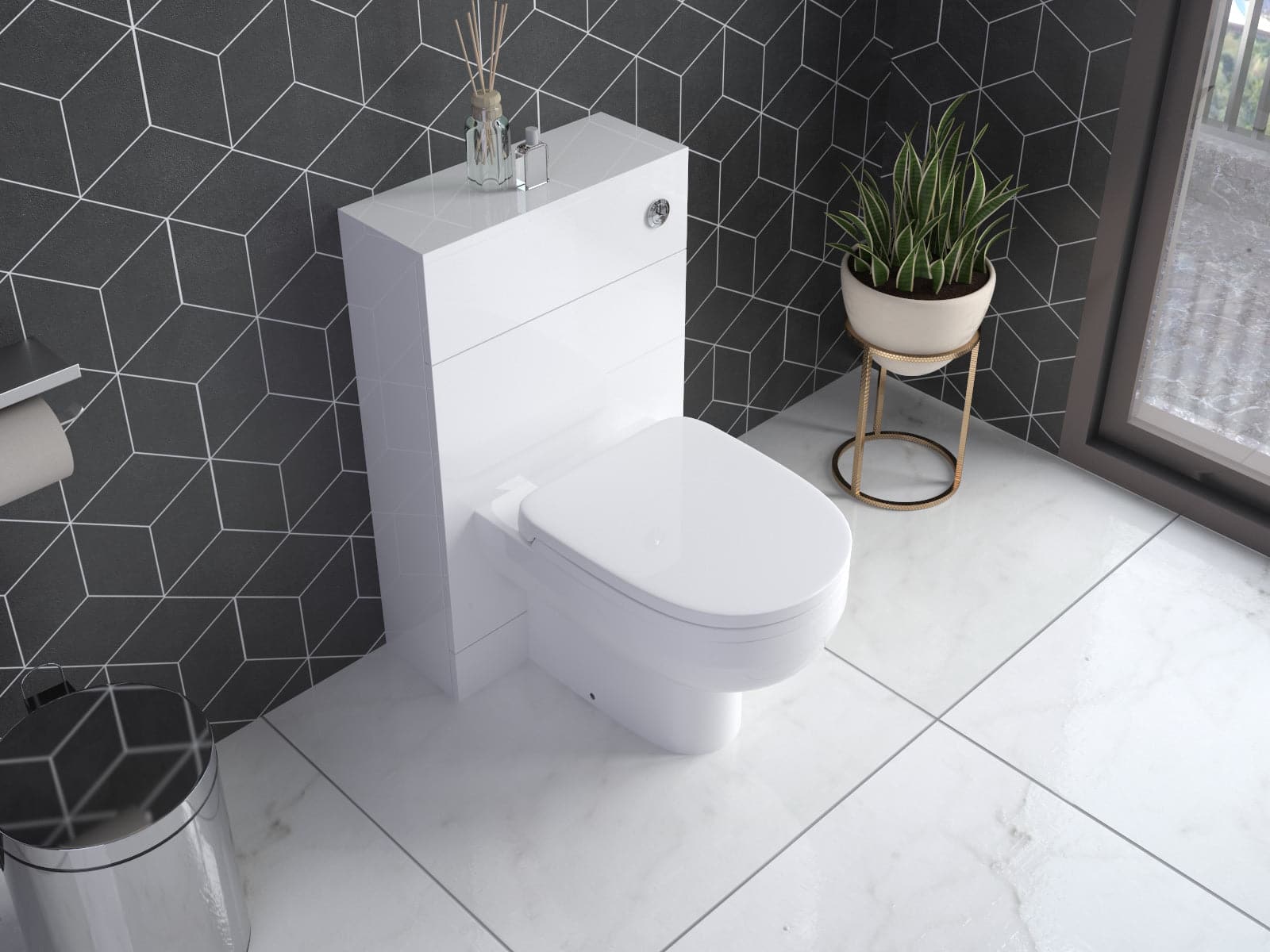 Modern White Close Coupled Toilet with Soft Close Seat and Cistern (SLK630) - Stylish and Water-Efficient Bathroom WC, Easy to Clean, Ideal for Contemporary UK Homes.