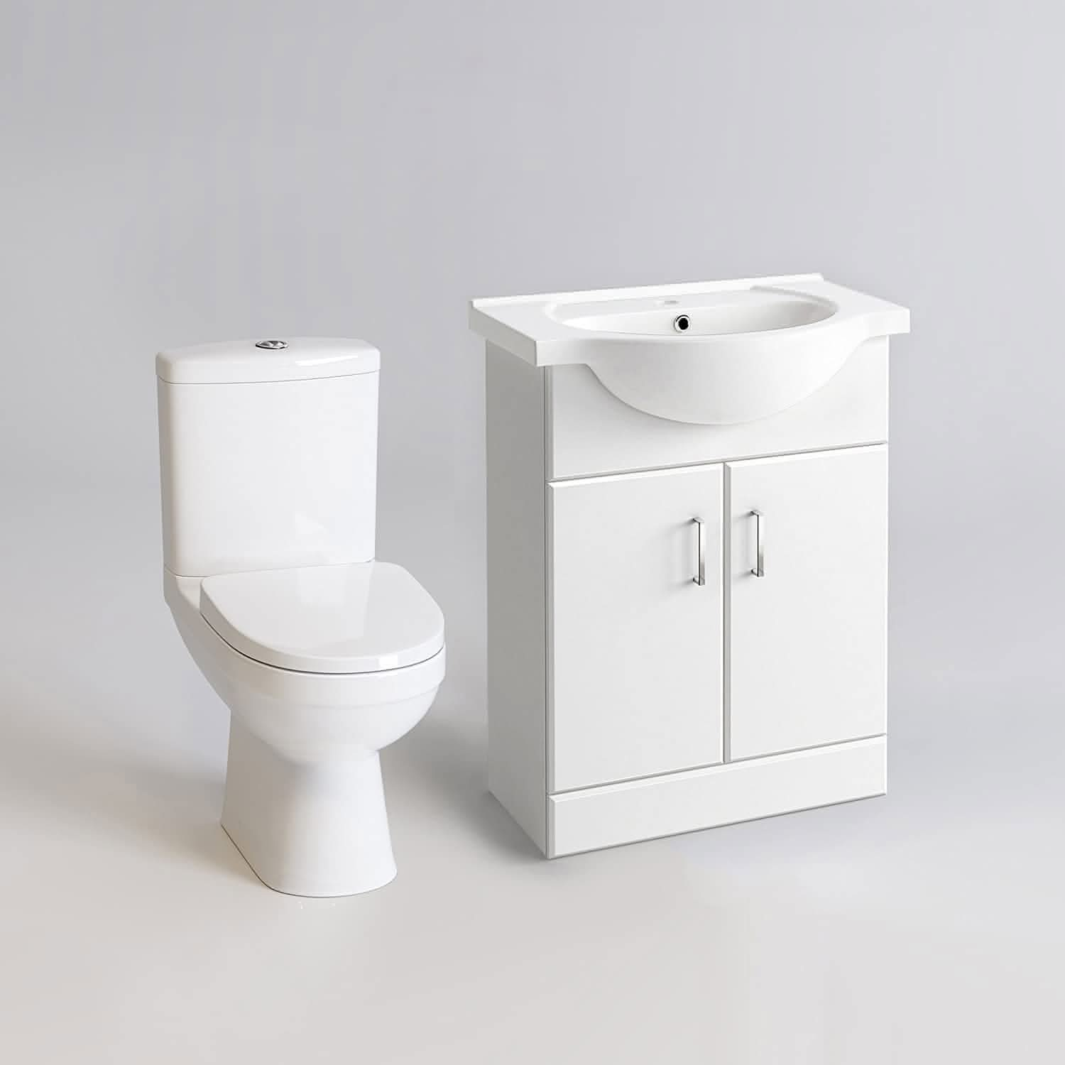 Bathroom Ceramic Suite Vanity Sink Unit Soft Close Doors + Close Coupled Toilet Set