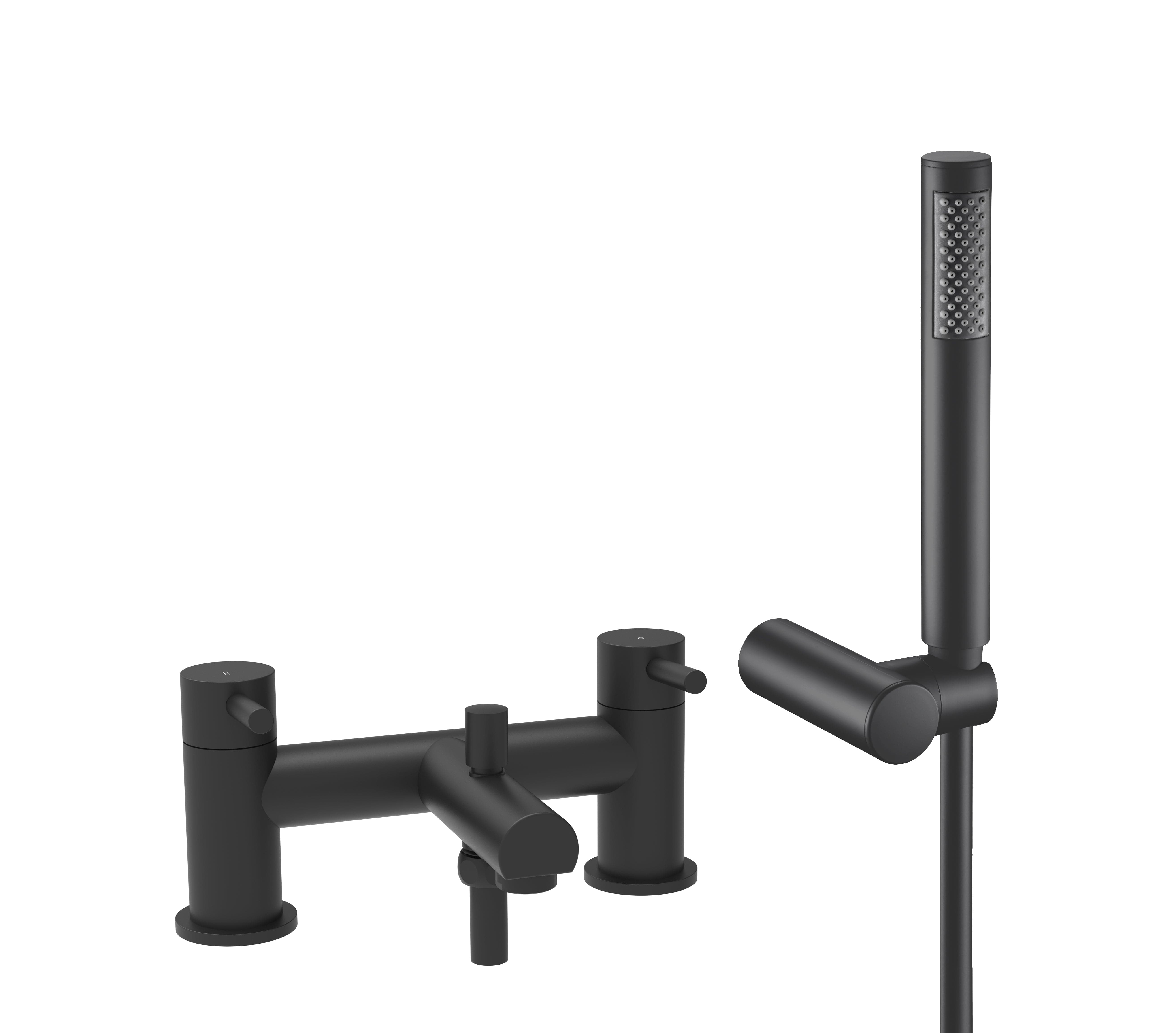 Dixon Round Lever Bath Shower Mixer Tap with Kit - Matt Black finish, modern and stylish, perfect for contemporary bathrooms. Upgrade your bathroom with this sleek tap.