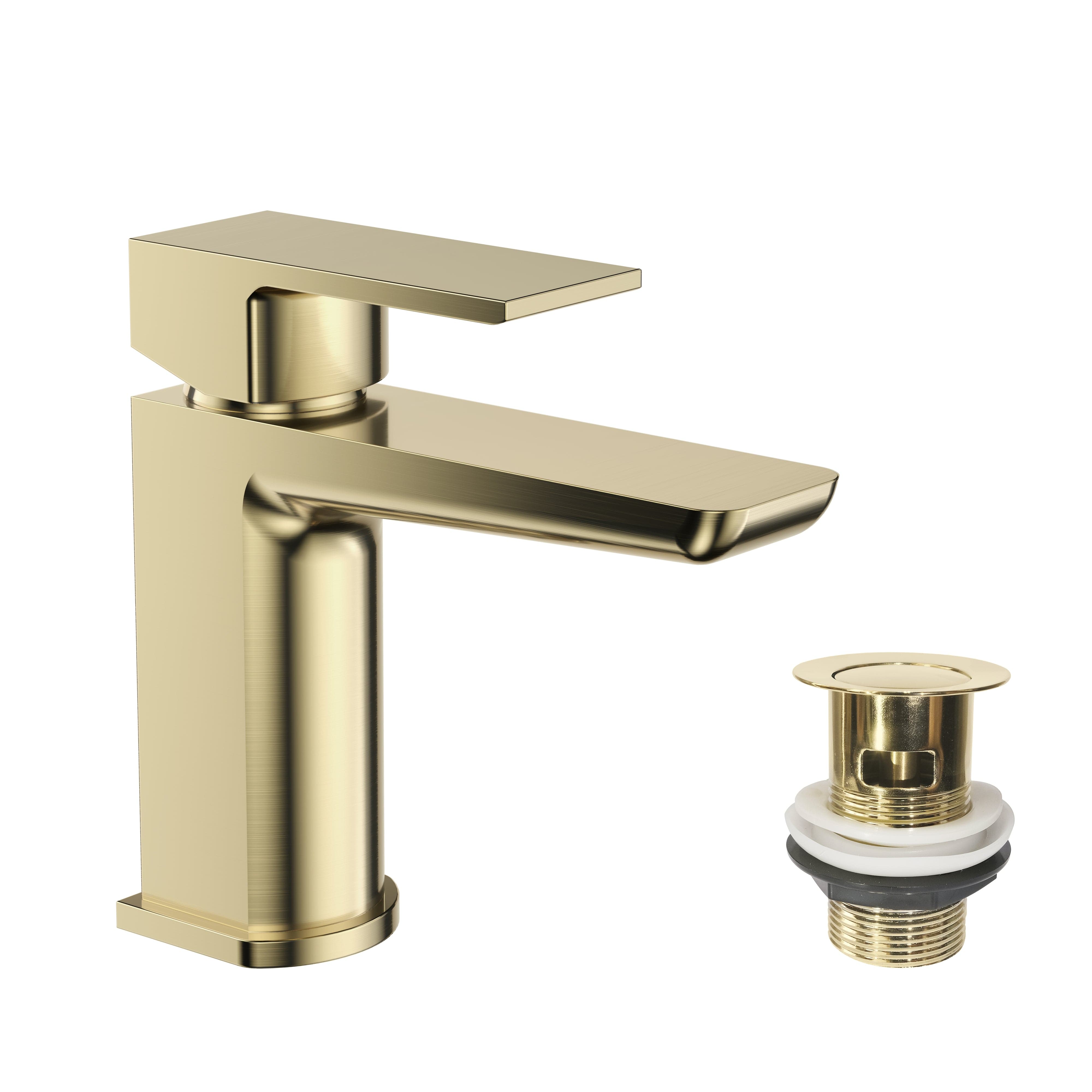 Lunar Soft Square Mono Basin Mixer Tap with Waste - Brushed Brass