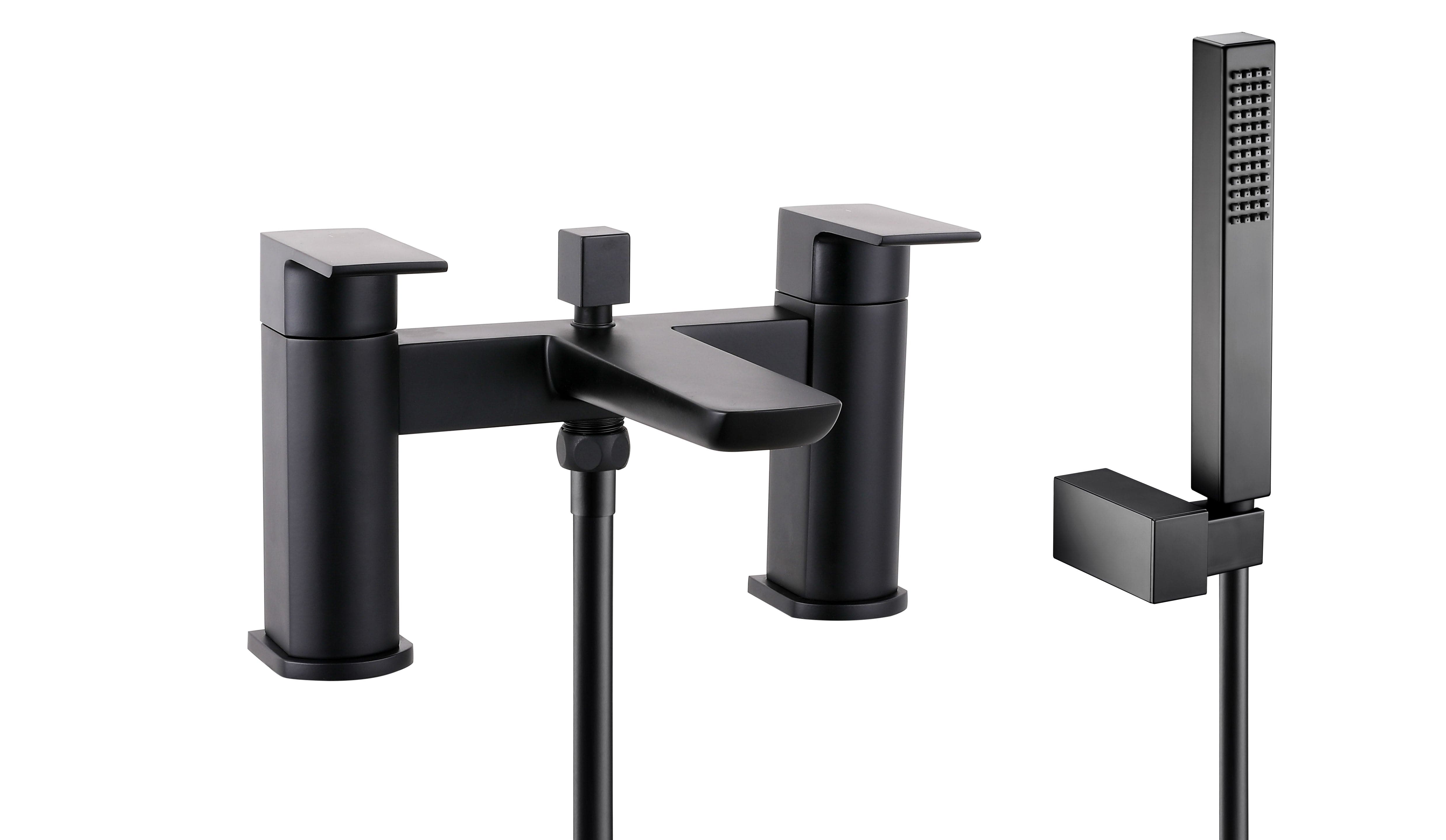 Lunar Soft Square Bath Shower Mixer Tap with Kit - Matt Black, modern design, dual functionality, ideal for contemporary UK bathrooms, high-quality, sleek finish.
