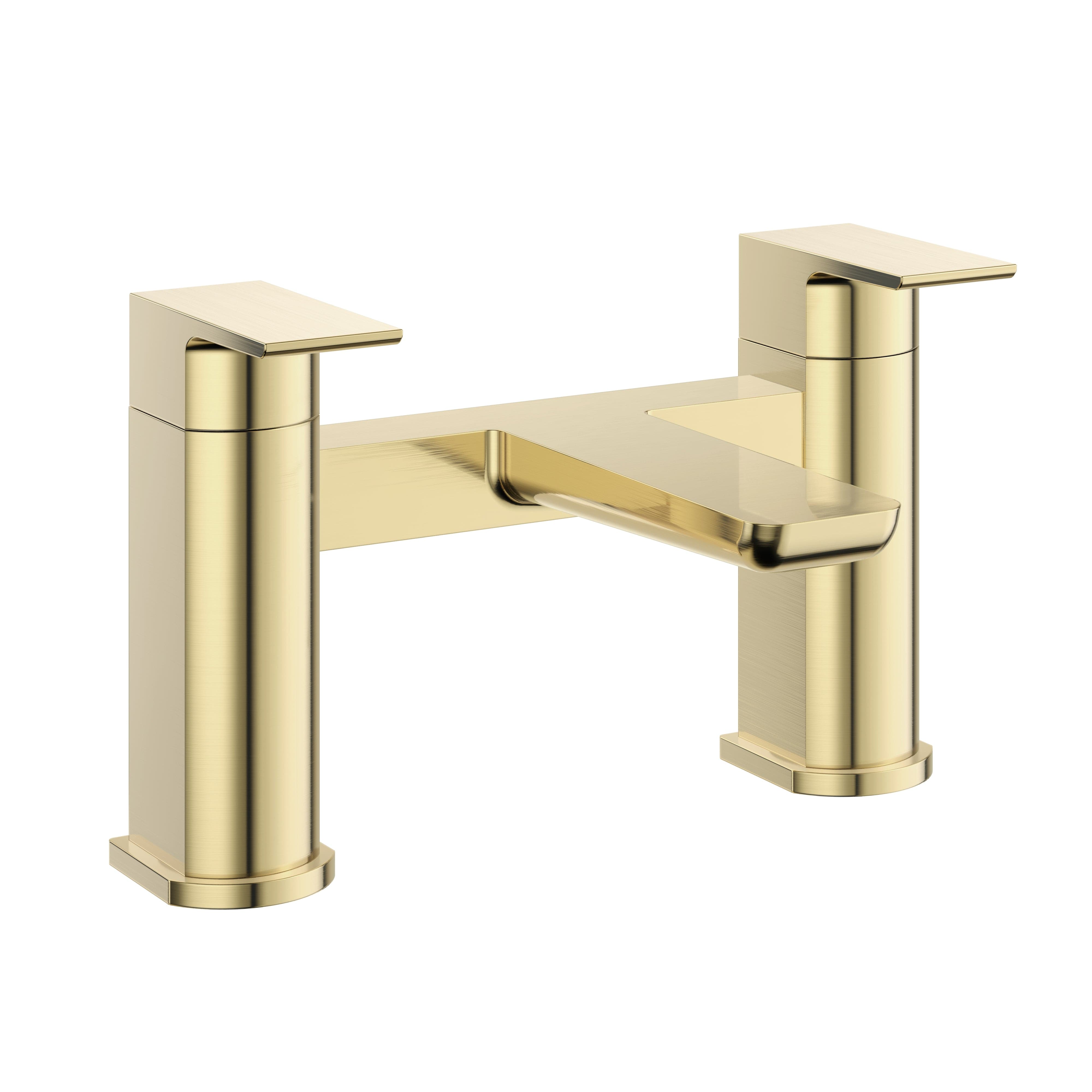 Lunar Soft Square Bath Filler Mixer Tap in Brushed Brass, perfect for modern bathrooms. Stylish and durable bath filler tap, enhancing luxury bathroom design.