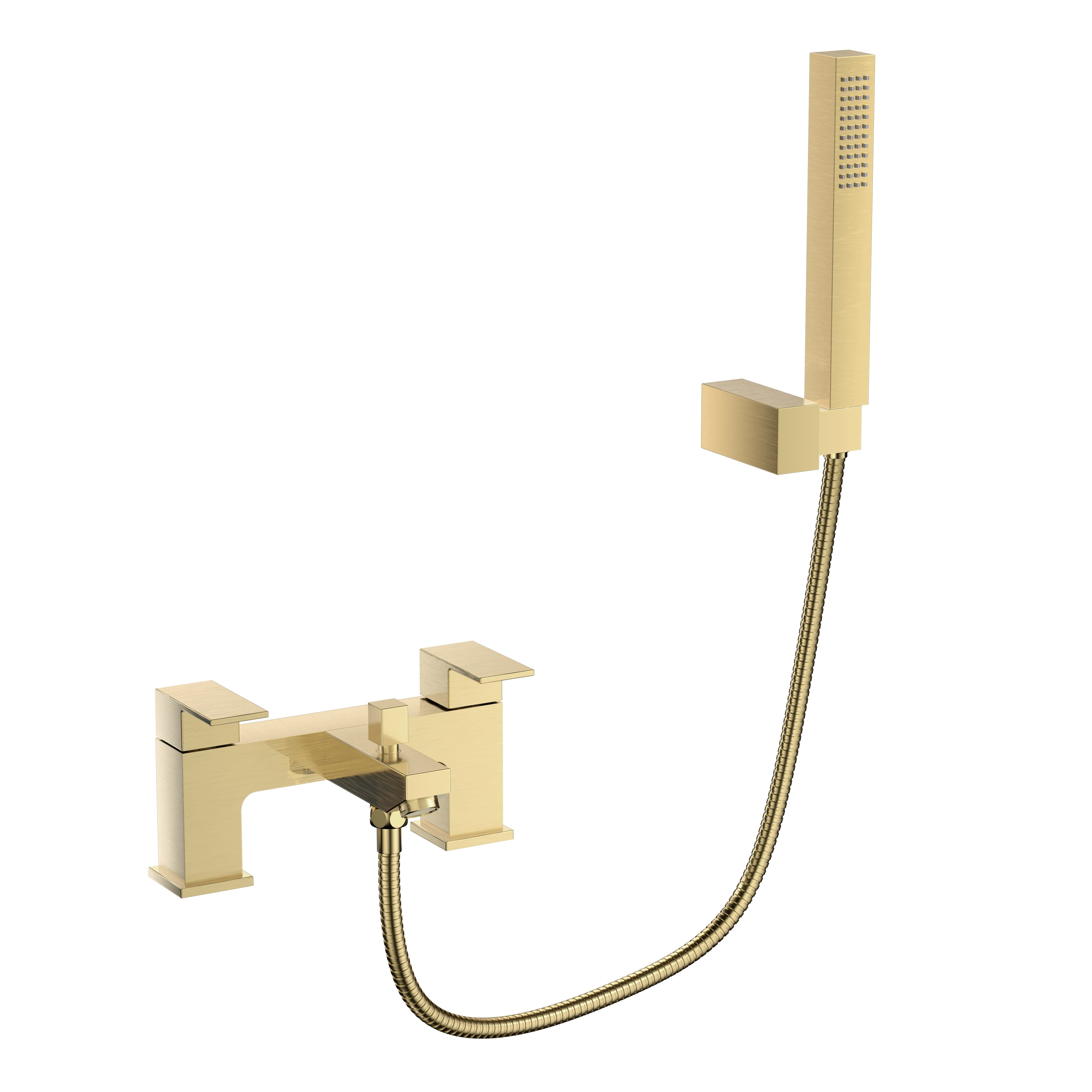 Munro Bath Shower Mixer Tap with Kit in Brushed Brass finish, elegant bathroom accessory. Buy now for stylish renovations.