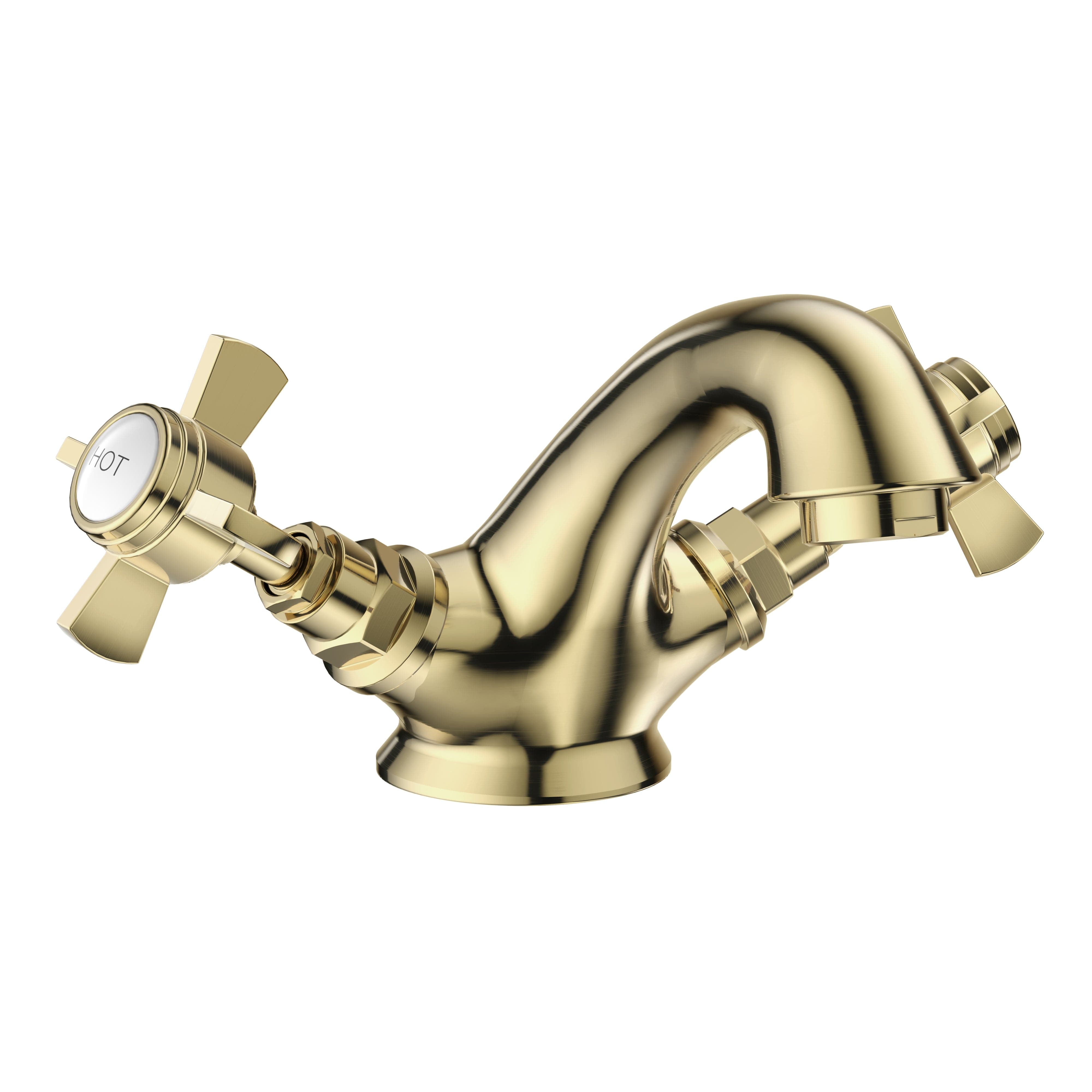 Regency Traditional Mono Basin Mixer Tap with Waste in Brushed Brass finish, elegant design for classic bathrooms. Buy now for timeless style.