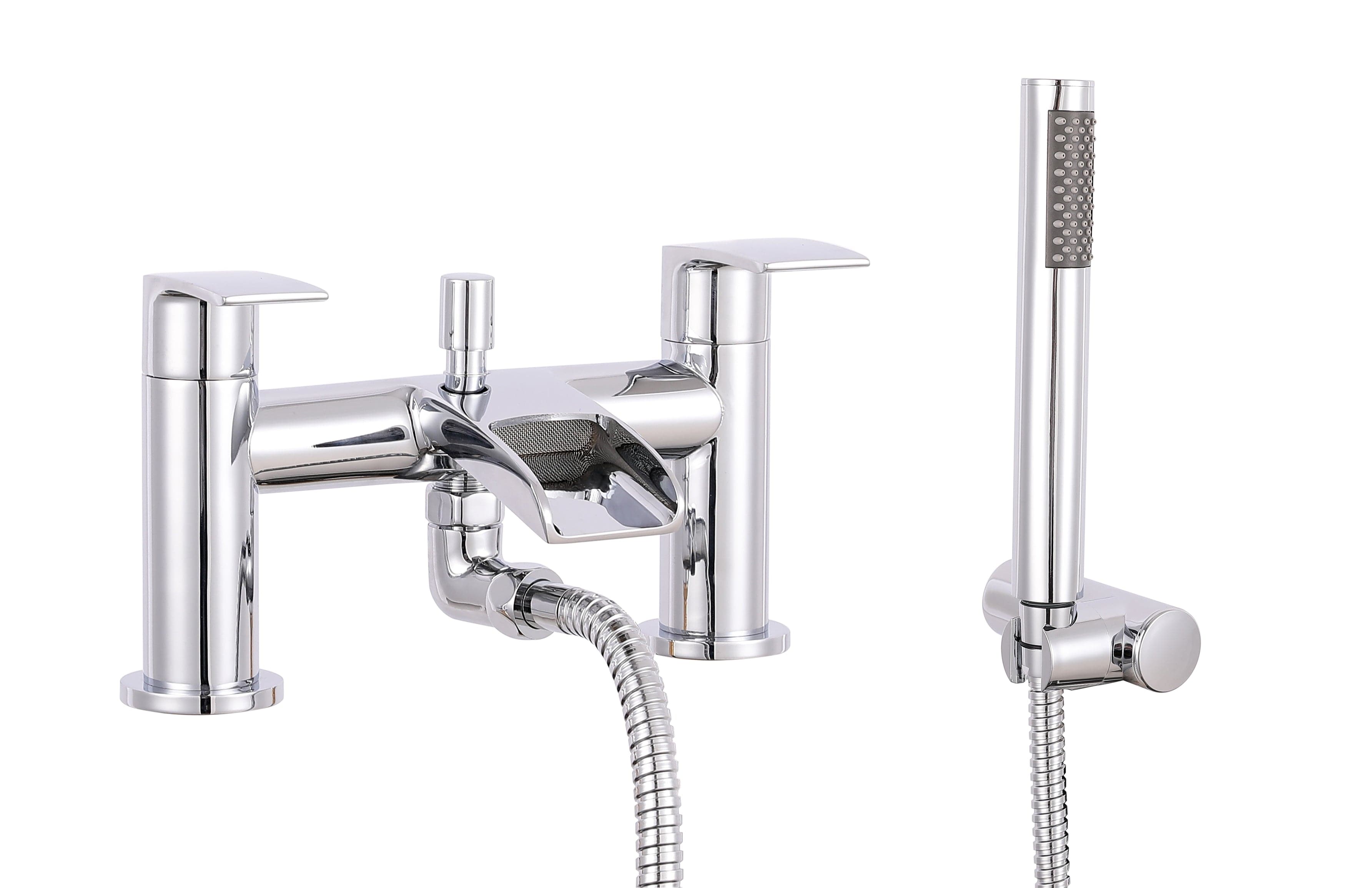 Symphony Round Waterfall Bath Shower Mixer Tap with Kit - Chrome