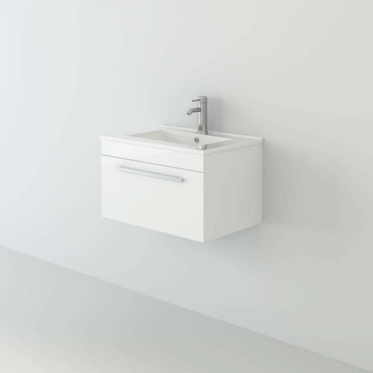 Venus 600 White WH unit with Slim basin, a stylish bathroom solution. Ideal for modern UK homes. Buy now at Bathroom4Less.