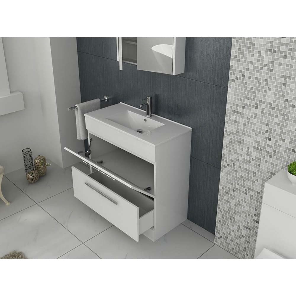 Venus 800 Mid Edged Basin Unit -2 Storage Section, sleek design, modern bathroom storage, space-efficient, bathroom4less.co.uk
