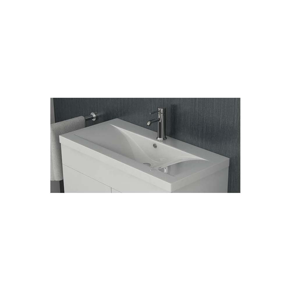 Venus 800 Mid Edged Basin Unit -2 Storage Section in White Gloss, modern bathroom storage solution for UK homes.