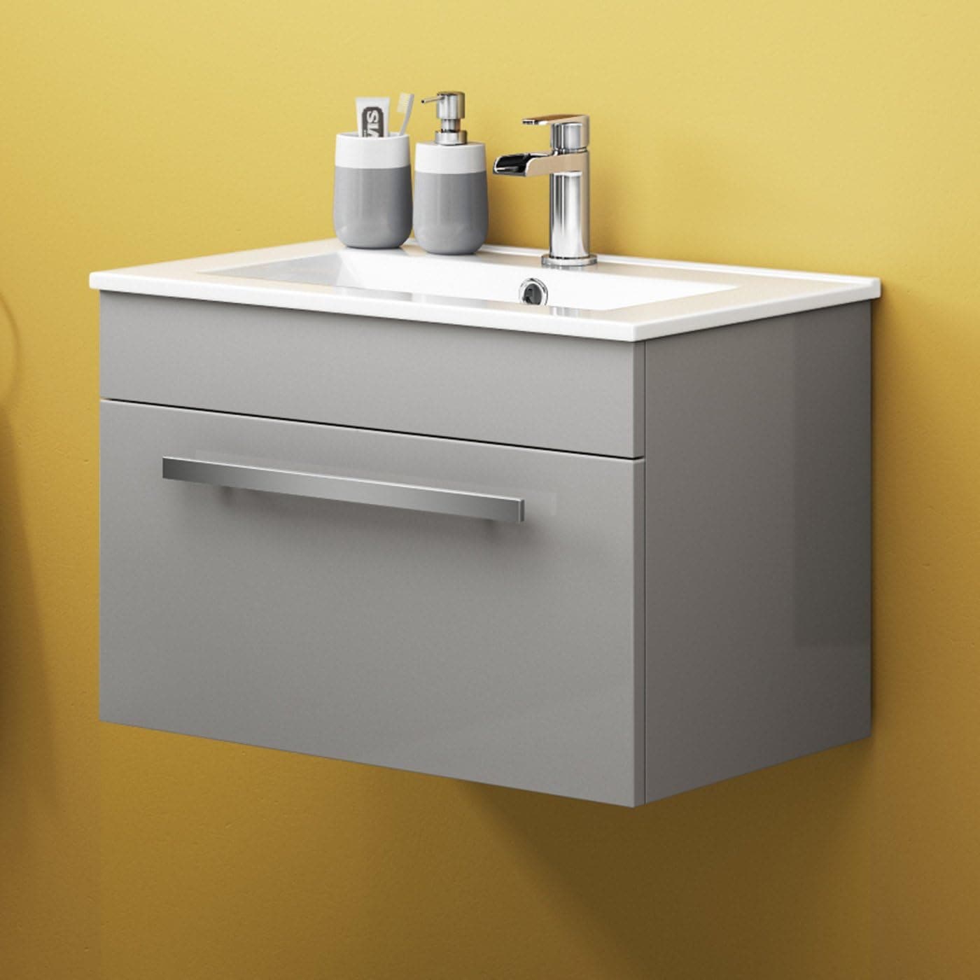 Avon 1 Drawer Wall Hung Vanity Unit With Basin - 615mm x 415mm - 1 Tap Hole