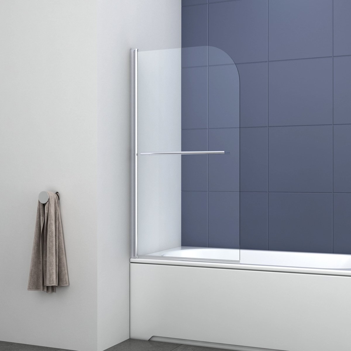 Modern Shower Reversible Bath Screen With Panel And Towel Rail - 1400mm x 1000mm - Chrome