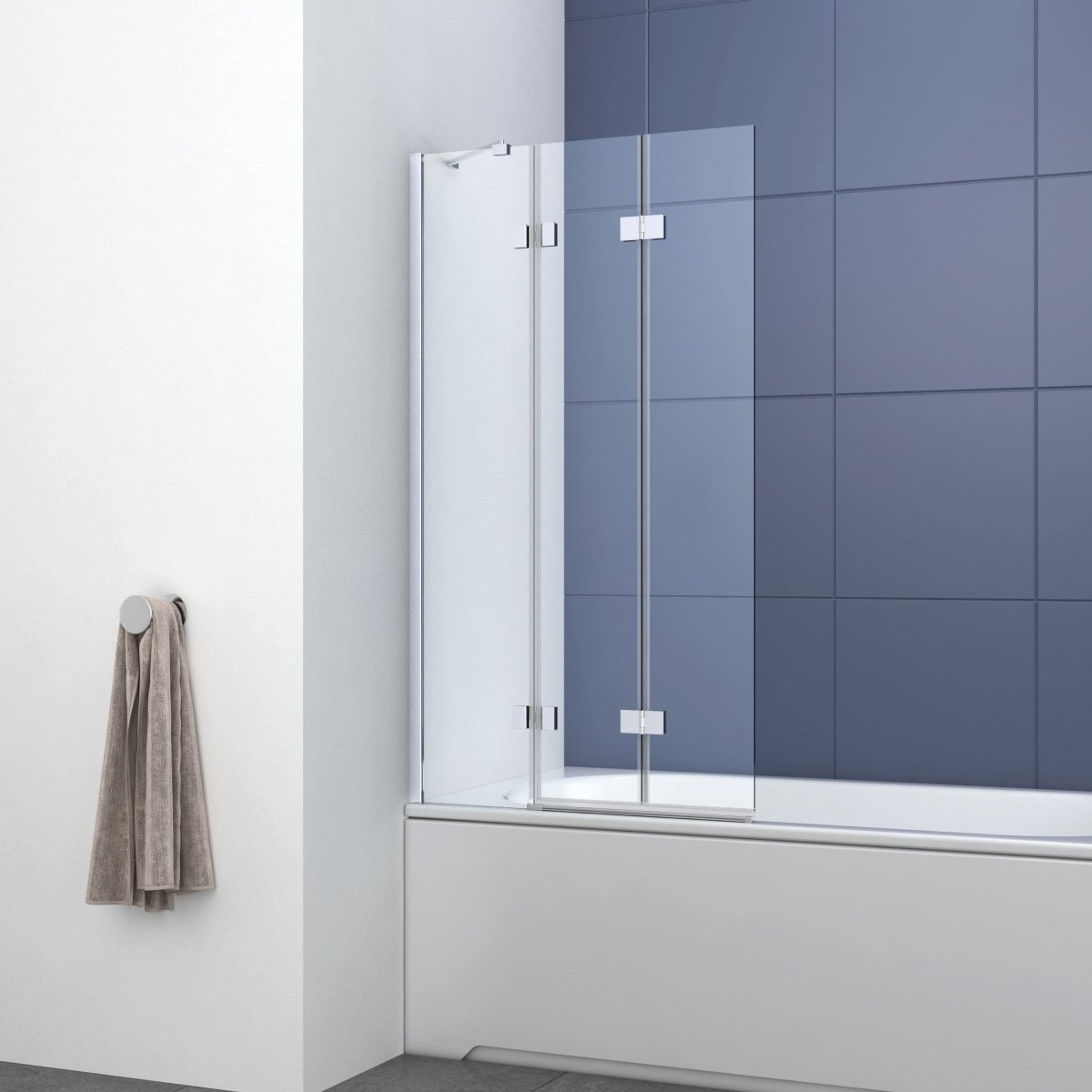 Modern Folding Shower Bath Screen With Panel - RH - 1400mm x 800mm - Chrome