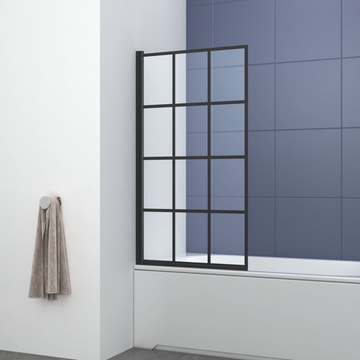 Modern Designer Folding Shower Bath Screen - 1400mm x 1000mm - Matt Black