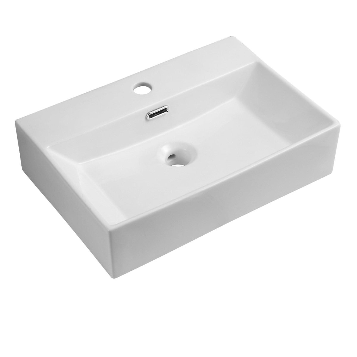 Modern Rectangular Ceramic Wall Hung Basin - 510mm x 360mm - Gloss White