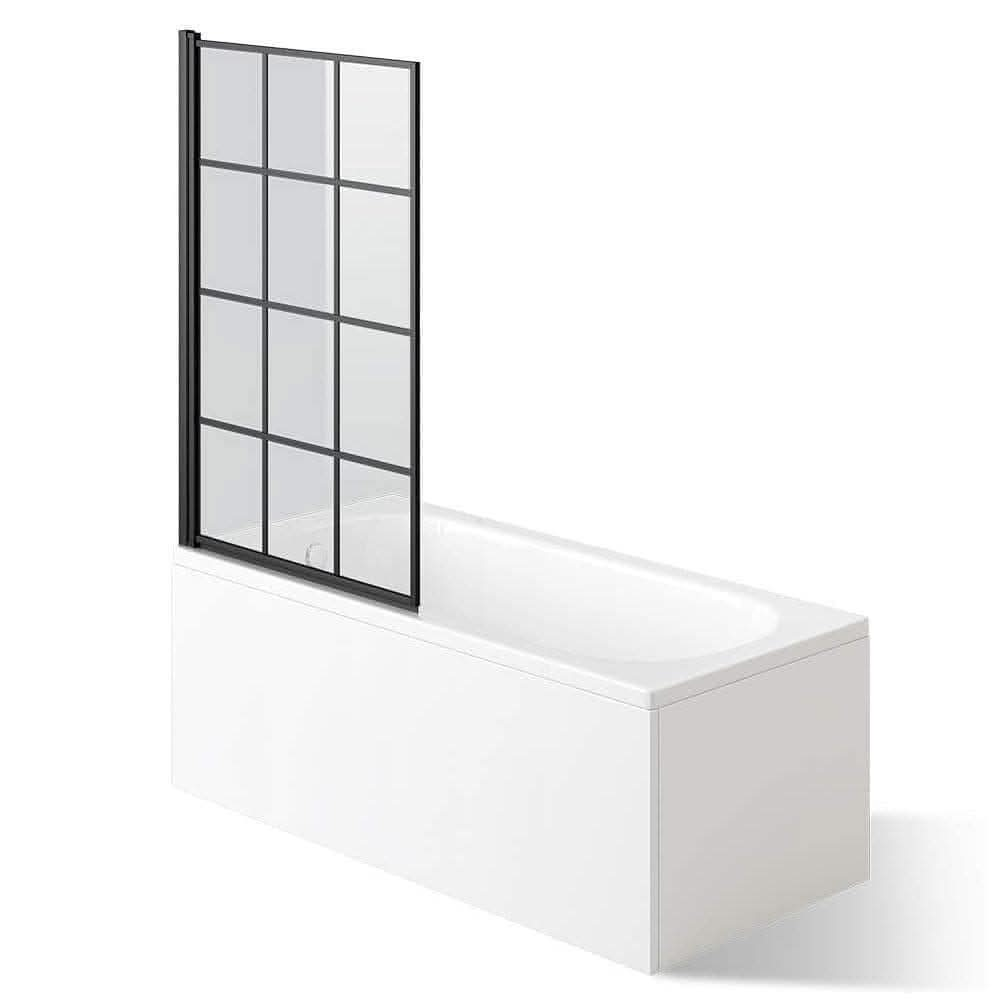 Modern Designer Folding Shower Bath Screen - 1400mm x 800mm - Matt Black