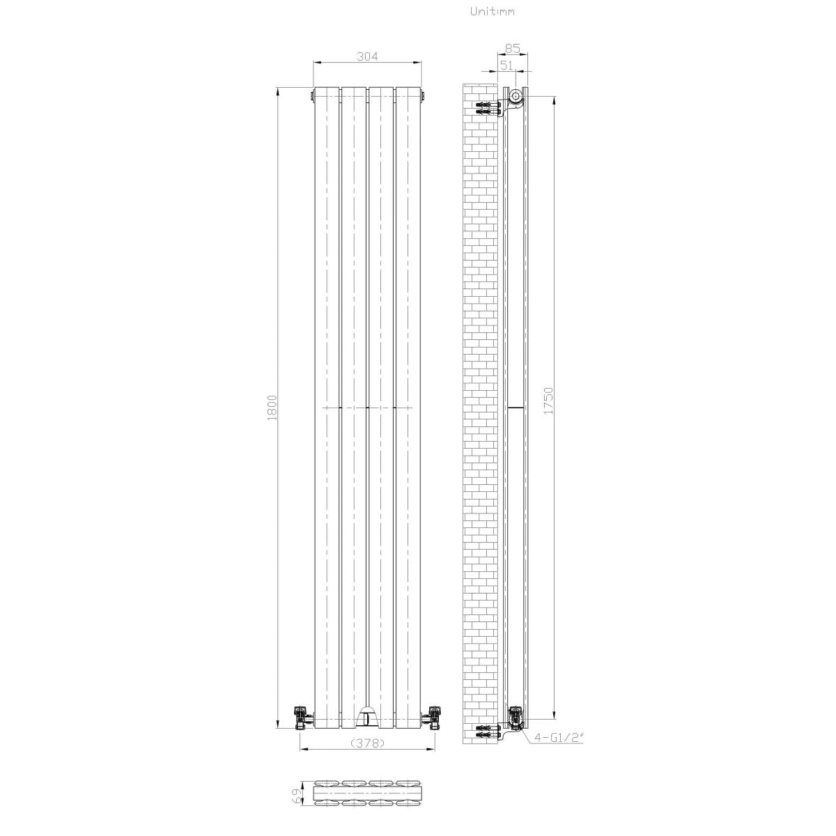 iBathUK Apex Vertical Double Slim Flat Panel Radiator, Designer Radiator, Vertical Radiators