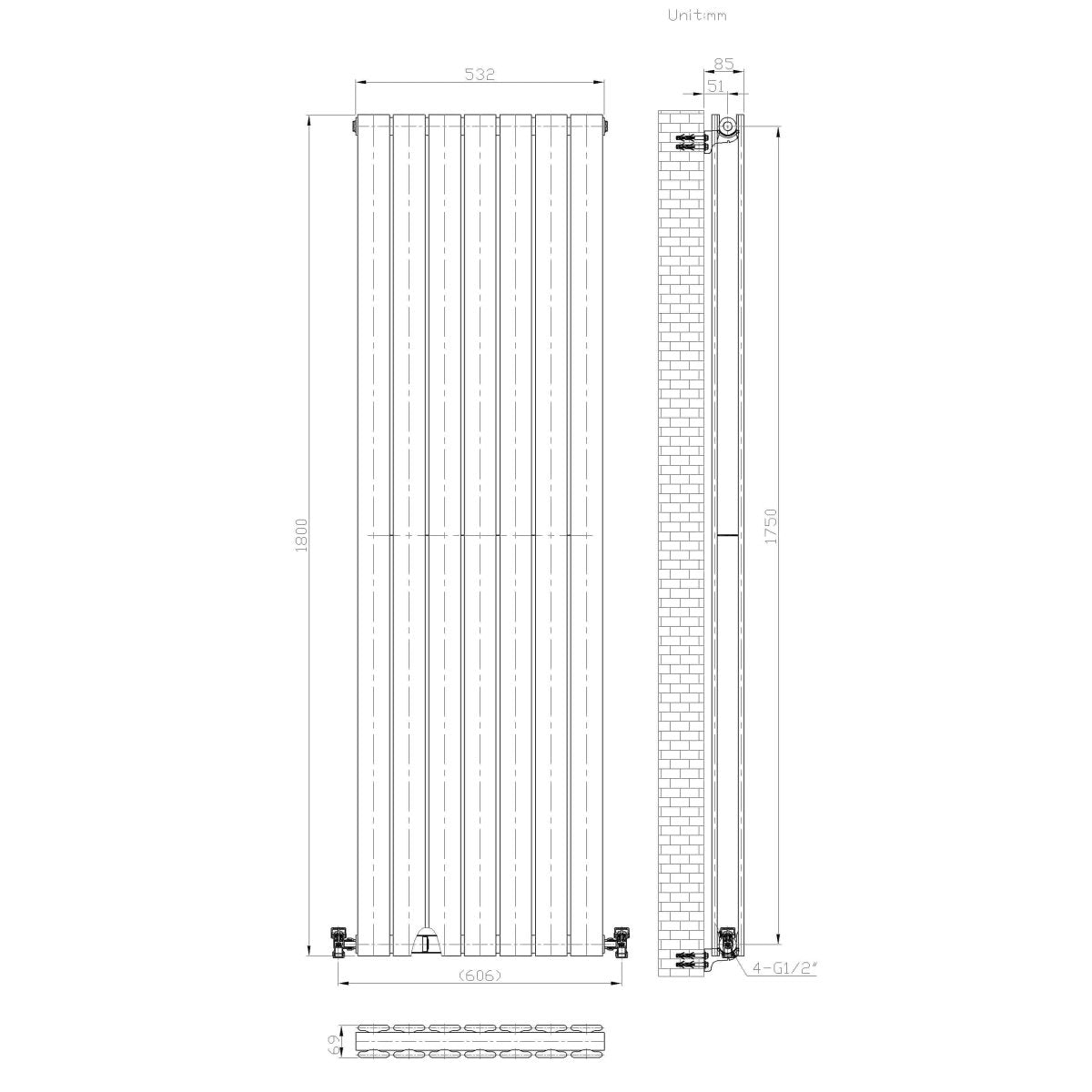 iBathUK Apex Vertical Double Slim Flat Panel Radiator, Designer Radiator, Vertical Radiators