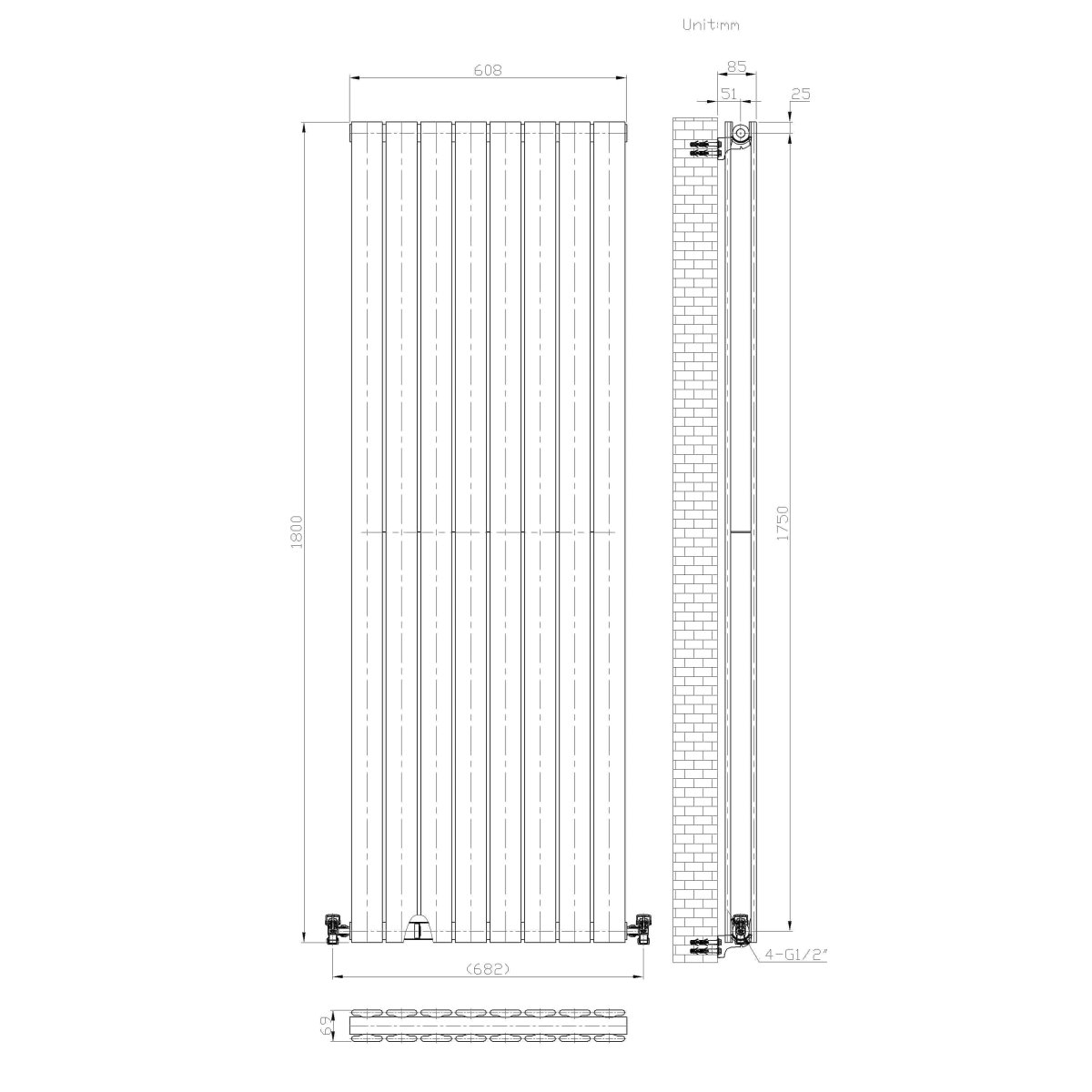 iBathUK Apex Vertical Double Slim Flat Panel Radiator, Designer Radiator, Vertical Radiators