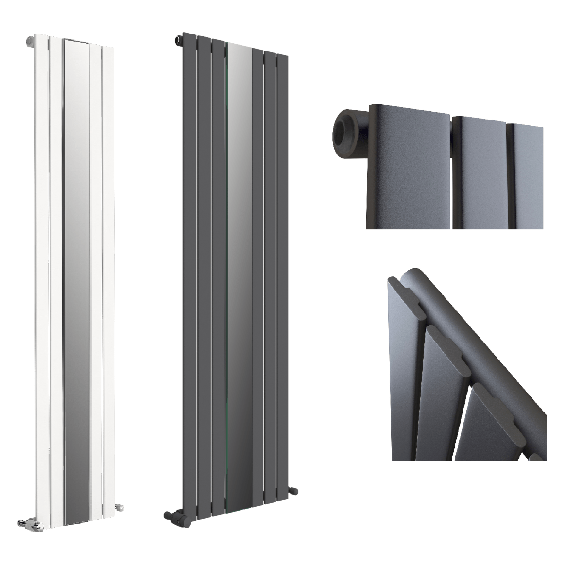 Belgravia Vertical Single Slim Flat Mirrored Panel Radiator Anthracite Grey