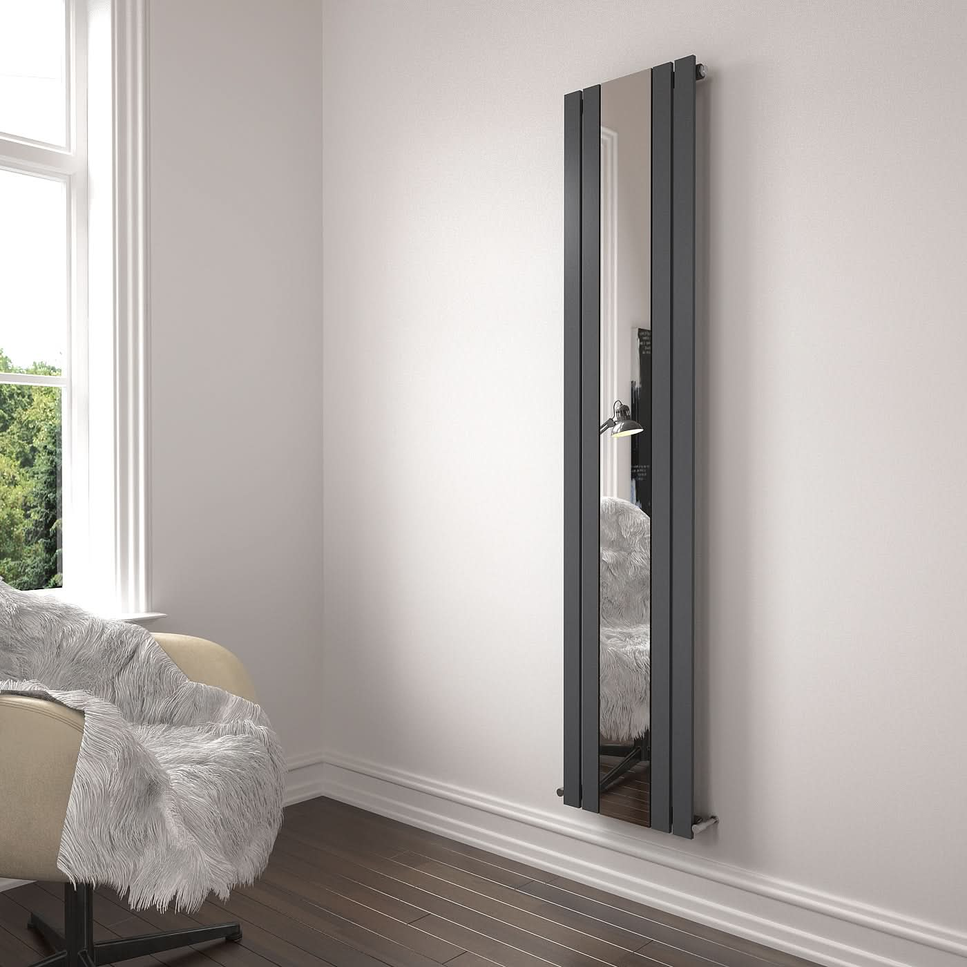 Belgravia Vertical Single Slim Flat Mirrored Panel Radiator Anthracite Grey