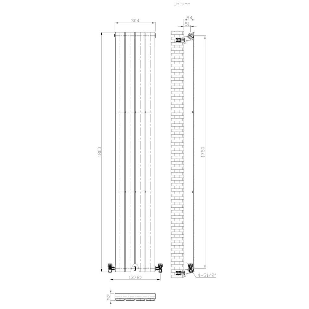 iBathUK Apex Vertical Single Slim Flat Panel Radiator, Designer Radiators, Slim Radiator