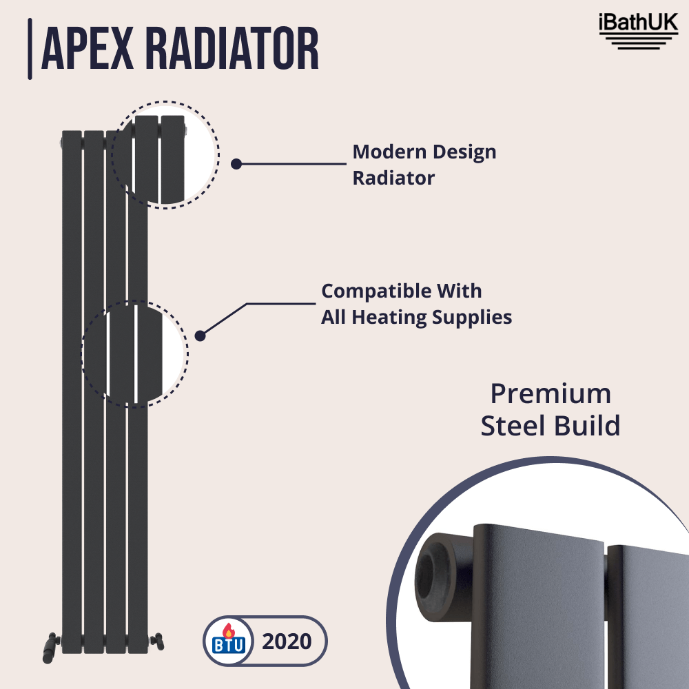 iBathUK Apex Vertical Single Slim Flat Panel Radiator, Designer Radiators, Slim Radiator