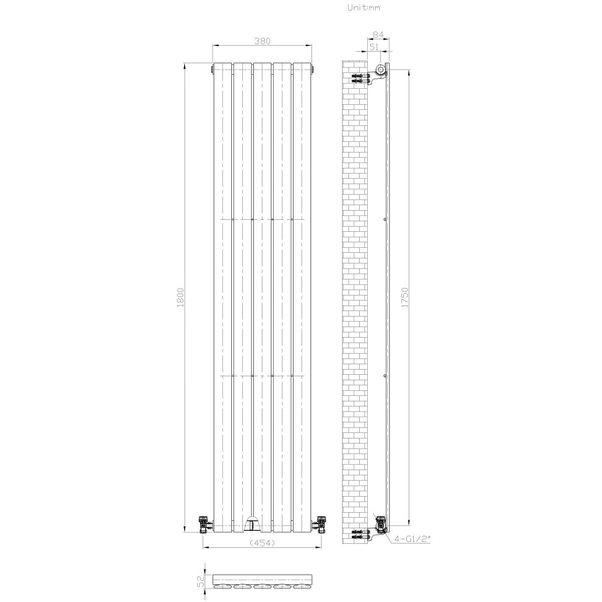 iBathUK Apex Vertical Single Slim Flat Panel Radiator, Designer Radiators, Slim Radiator