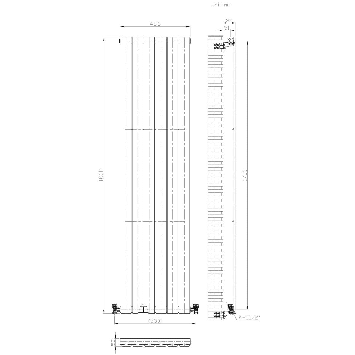 iBathUK Apex Vertical Single Slim Flat Panel Radiator, Designer Radiators, Slim Radiator