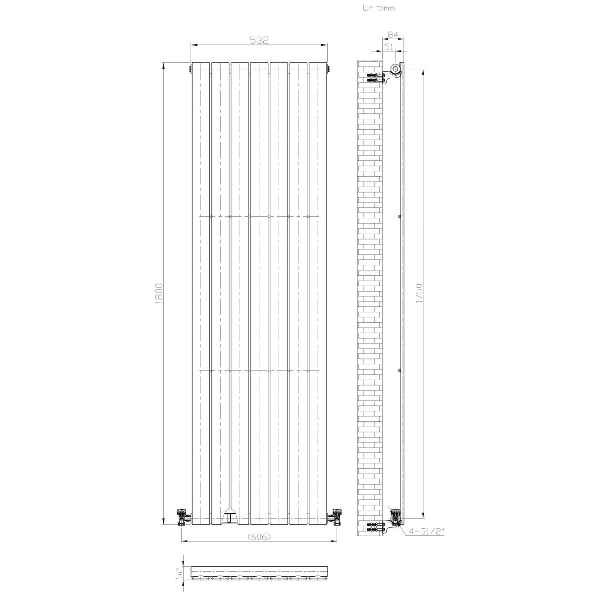 iBathUK Apex Vertical Single Slim Flat Panel Radiator, Designer Radiators, Slim Radiator