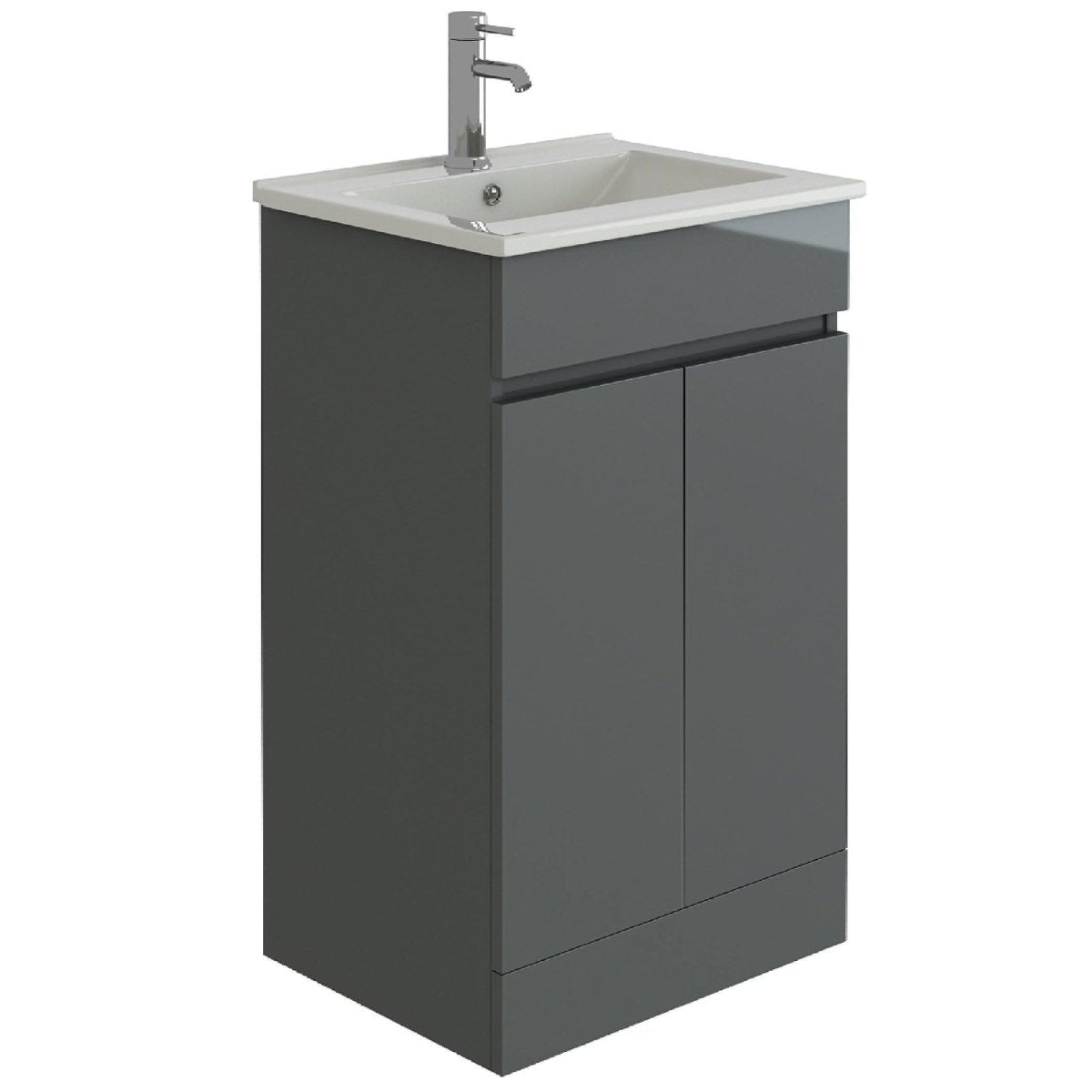 Modern 2 Door Floor Standing Vanity Unit With Basin - 1 TH, sleek bathroom storage, contemporary design, space-saving solution