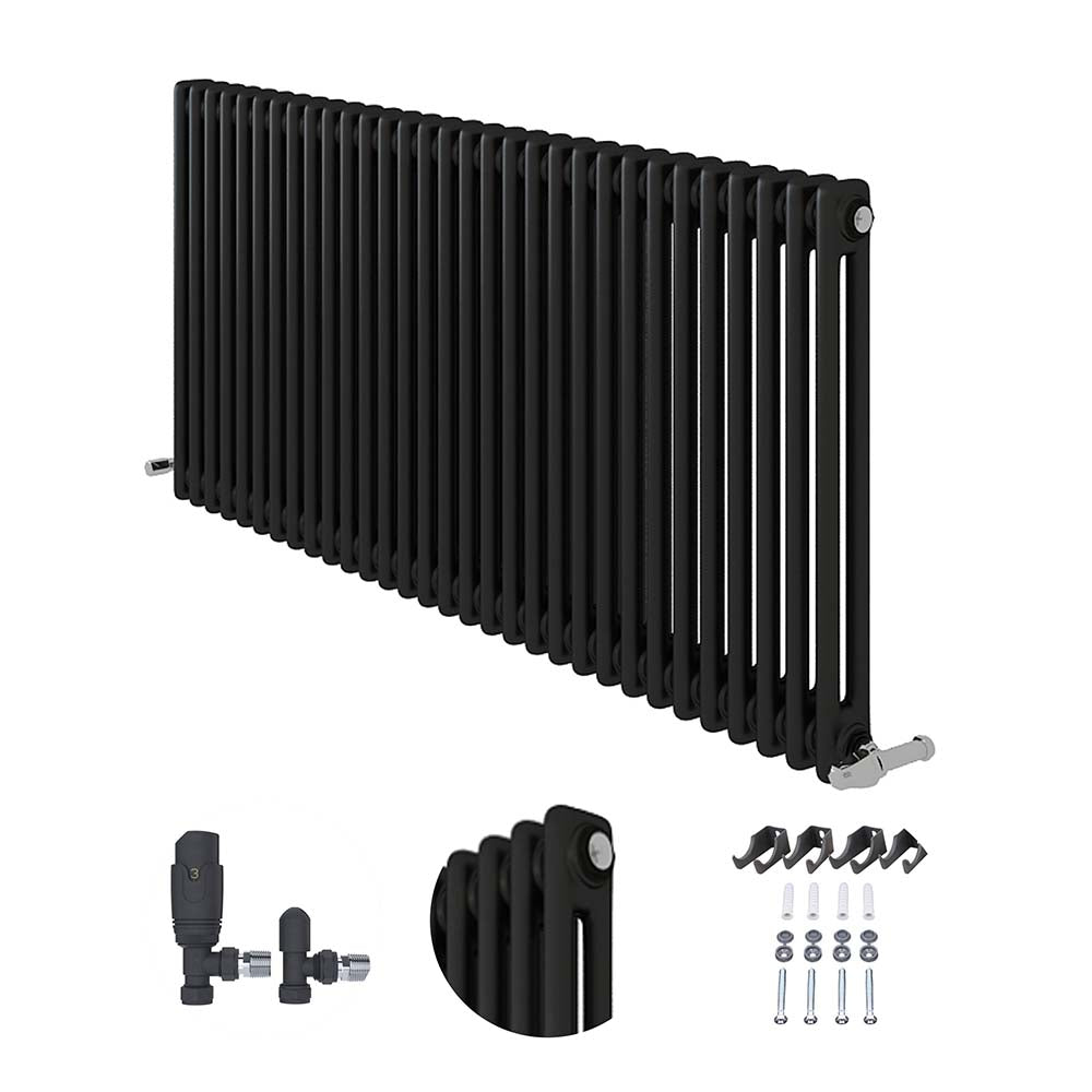 iBathUK Regency Horizontal Column Radiator, Double Panel Radiators, Slim Radiator for Bathroom,Kitchen,Living Room with Radiator Valve - Anthracite