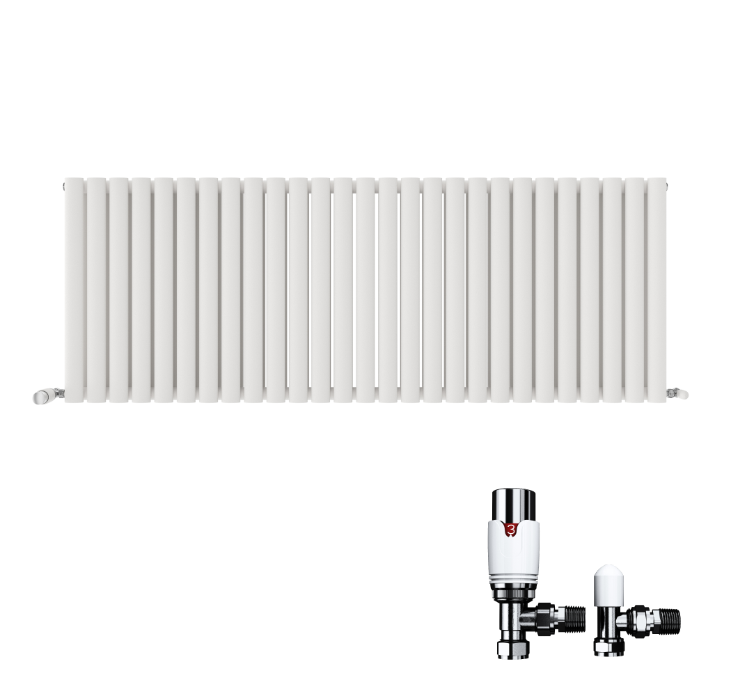 iBathUK Strata Horizontal Radiators, Double Oval Panel Radiator White , Designer Radiators, Double Panel Radiators