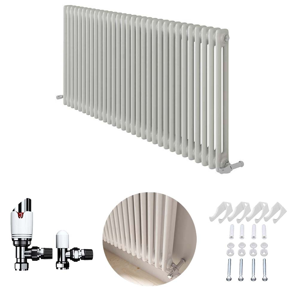 iBathUK Regency Horizontal Column Radiator, Double Panel Radiators, Slim Radiator for Bathroom,Kitchen,Living Room with Radiator Valve - Anthracite