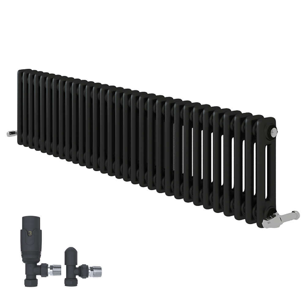 iBathUK Regency Horizontal Column Radiator, Double Panel Radiators, Slim Radiator for Bathroom,Kitchen,Living Room with Radiator Valve - Anthracite