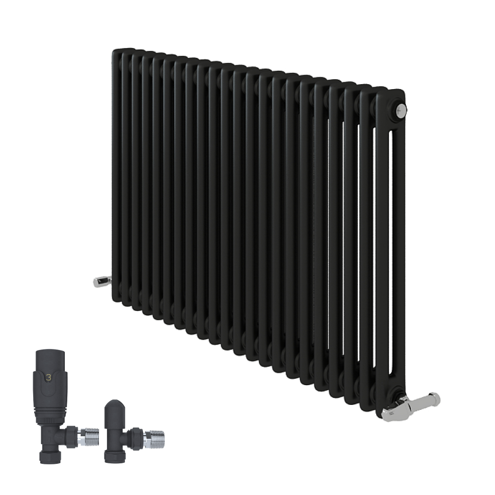 iBathUK Regency Horizontal Column Radiator, Double Panel Radiators, Slim Radiator for Bathroom,Kitchen,Living Room with Radiator Valve - Anthracite