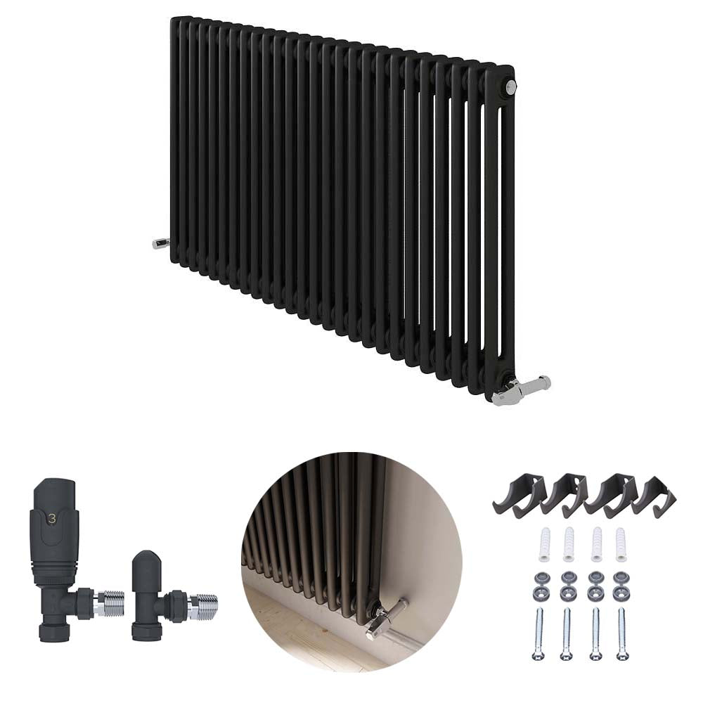 iBathUK Regency Horizontal Column Radiator, Double Panel Radiators, Slim Radiator for Bathroom,Kitchen,Living Room with Radiator Valve - Anthracite