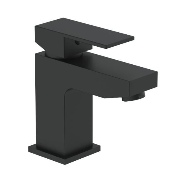 Modern Munro Mono Basin Mixer Tap with Waste in Matt Black finish, ideal for contemporary UK bathrooms.