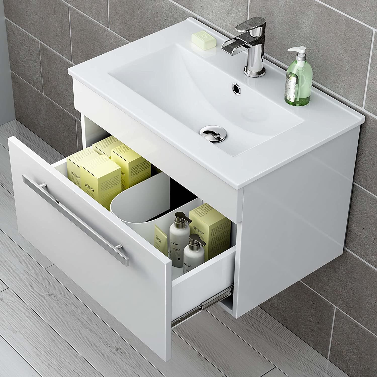Avon 1 Drawer Wall Hung Vanity Unit With Basin - 615mm x 415mm - 1 Tap Hole