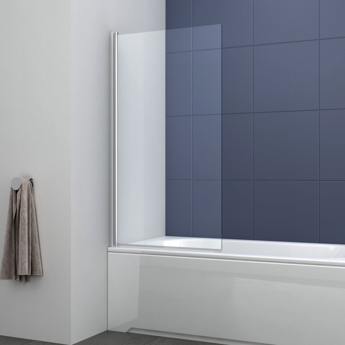 Modern Square Edge Straight Bath Screen - 6mm Glass - 1400mm x 800mm - Chrome