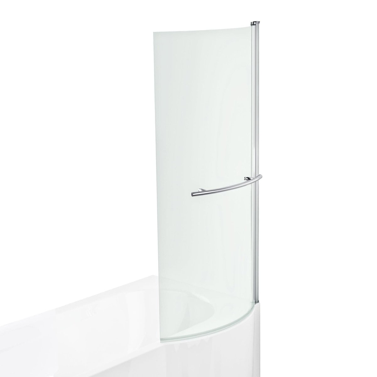 Modern Curved Shower Bath Screen With Towel Rail - 6mm Glass - 1435mm x 720mm - Chrome