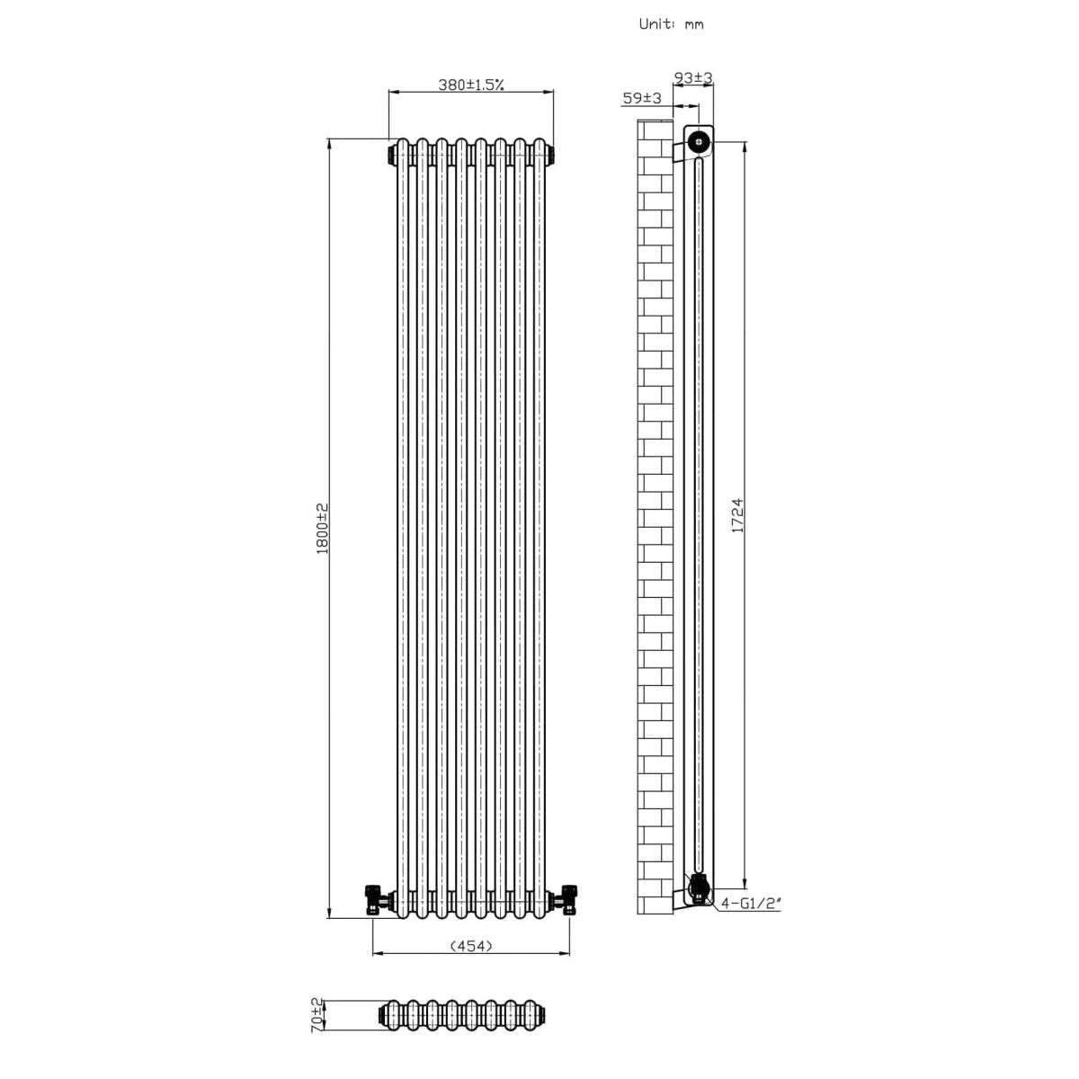 Helena MKII Column Vertical Radiator - Raw Metal