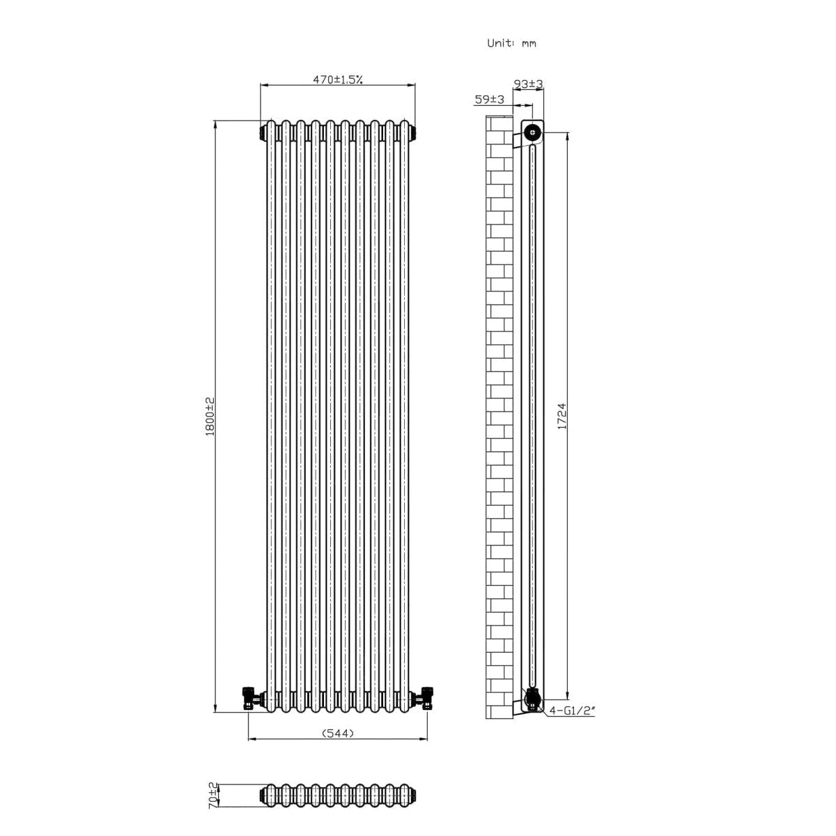 Helena MKII Column Vertical Radiator - Raw Metal