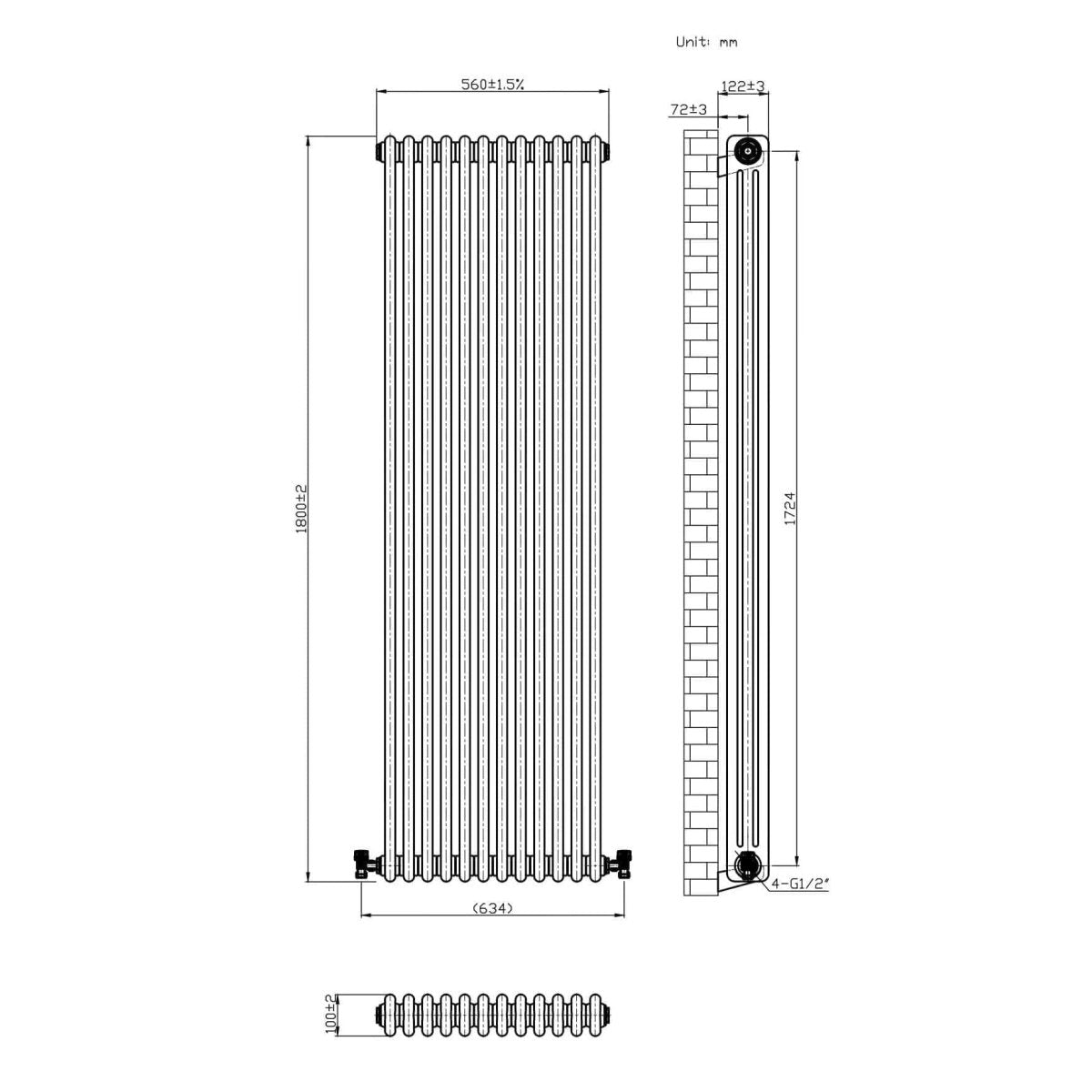 Helena MKII Column Vertical Radiator - Raw Metal