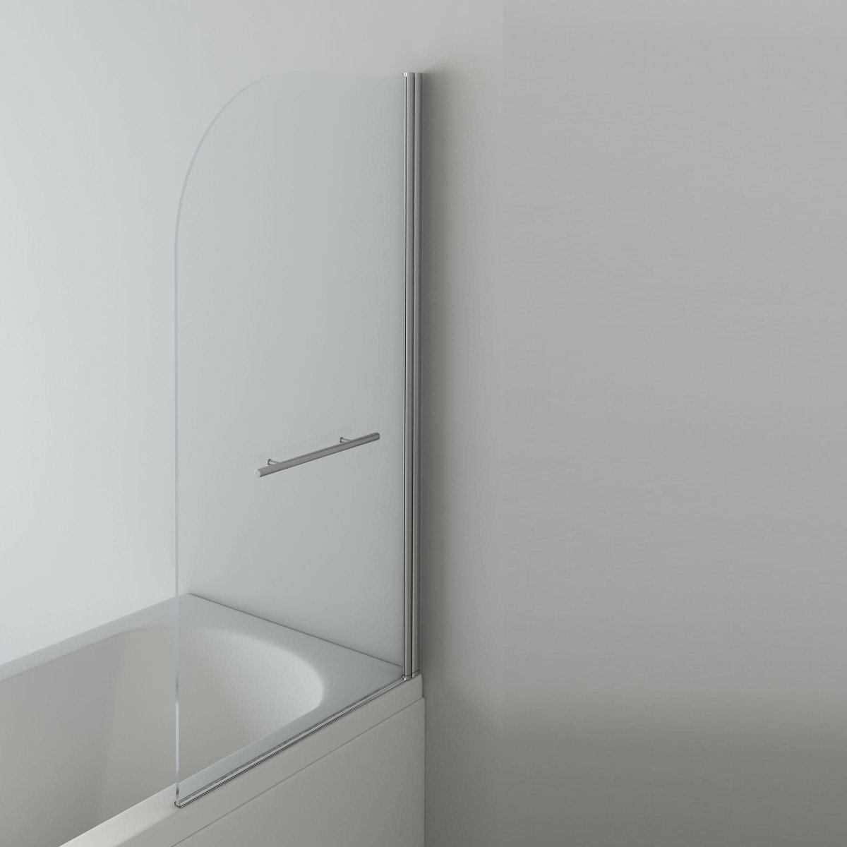 Modern Curved Edge Bath Screen With Towel Rail - 6mm Glass - 1400mm x 800mm - Chrome