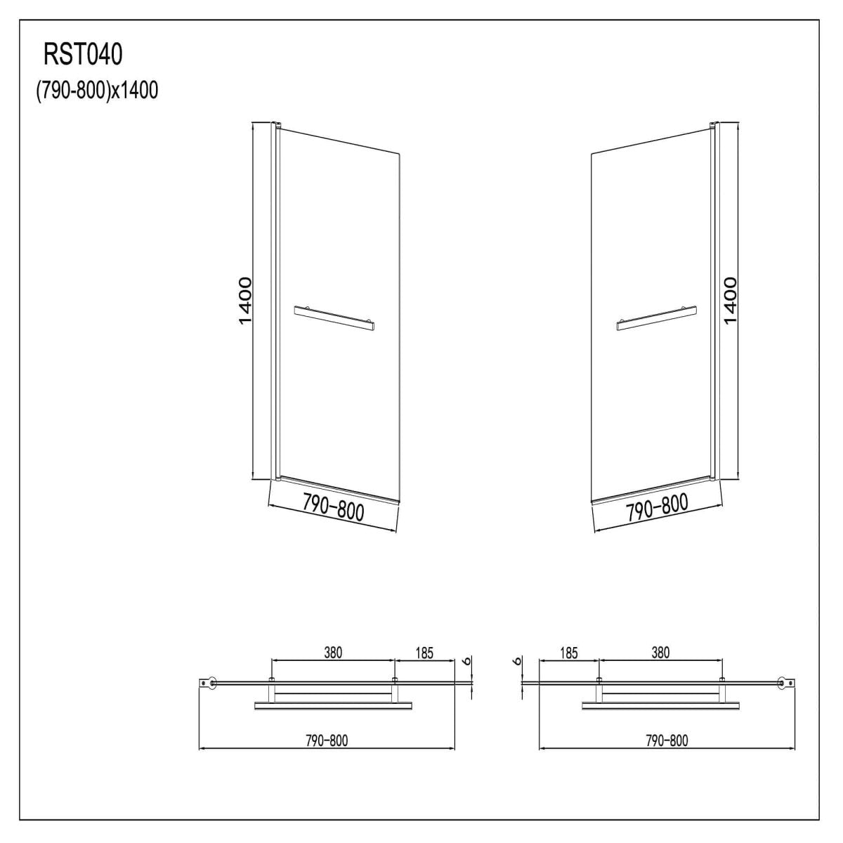 Modern Square Edge Bath Screen With Towel Rail - 6mm Glass - 1400mm x 800mm - Chrome