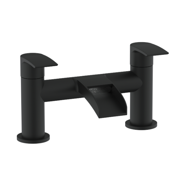 Symphony Round Waterfall Bath Filler Mixer Tap in Matt Black, perfect for modern bathrooms. Upgrade your bath with this sleek, stylish, and trending UK bath tap.