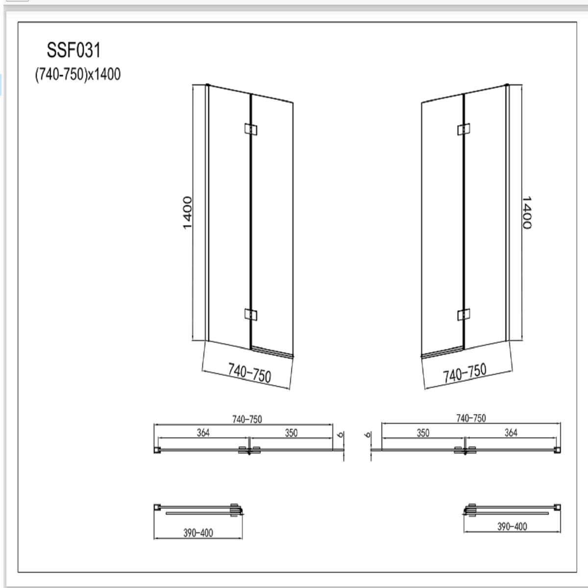 Modern Shower Bath Screen - 6mm Glass - 1400mm x 750mmm - Chrome