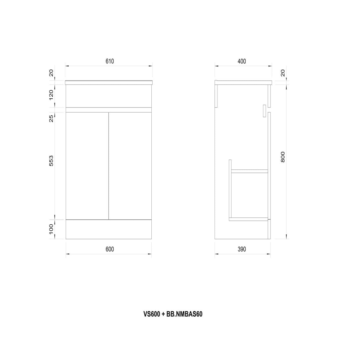 Modern 2 Door Floor Standing Vanity Unit With Basin - 1 TH