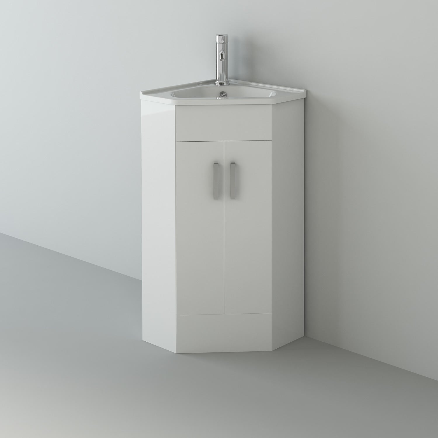 Krona Corner Cloakroom Vanity Unit and basin - 400mm Wide in stylish white finish, space-saving design for UK bathrooms.