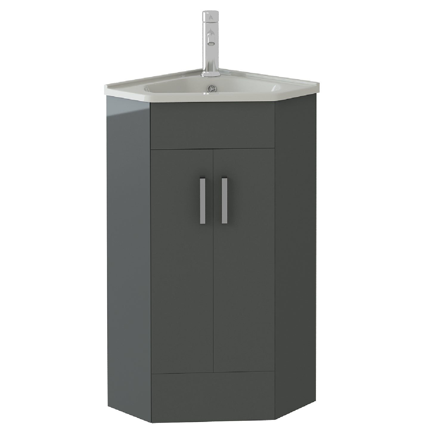 Krona Corner Cloakroom Vanity Unit and Basin - 400mm Wide, featuring a compact and stylish design perfect for small bathrooms. Shop now at Bathroom4less.co.uk for the latest in bathroom furniture and fixtures.